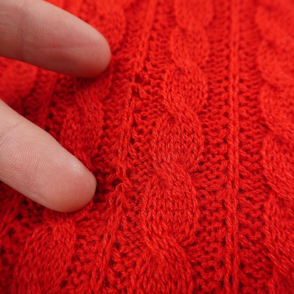 VTG Cable Knit Cardigan Womens M Red Button Front Aran 3D Fisherman Sweater 80s - Picture 8 of 10